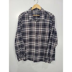 Eddie Bauer Mens XXL Grey Black Plaid Flannel Shirt Long Sleeve Cotton Button Up